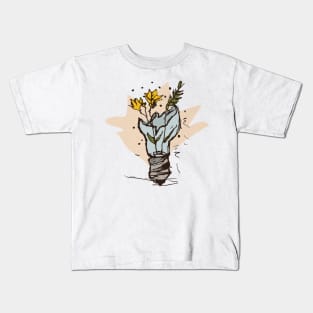 Broken light bulb with yellow flowers Kids T-Shirt